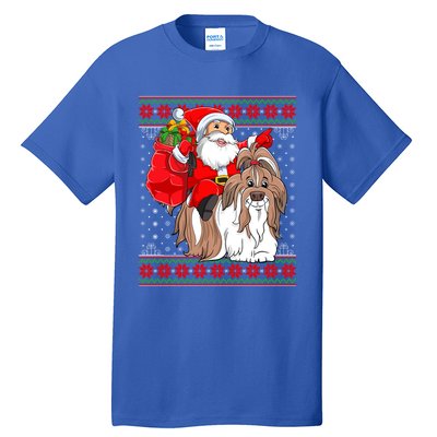 Shih Tzu Lover Xmas Ugly Santa Riding Shih Tzu Dog Christmas Gift Tall T-Shirt