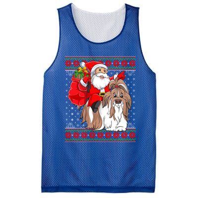 Shih Tzu Lover Xmas Ugly Santa Riding Shih Tzu Dog Christmas Gift Mesh Reversible Basketball Jersey Tank