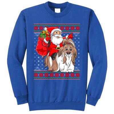 Shih Tzu Lover Xmas Ugly Santa Riding Shih Tzu Dog Christmas Gift Tall Sweatshirt