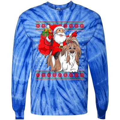 Shih Tzu Lover Xmas Ugly Santa Riding Shih Tzu Dog Christmas Gift Tie-Dye Long Sleeve Shirt