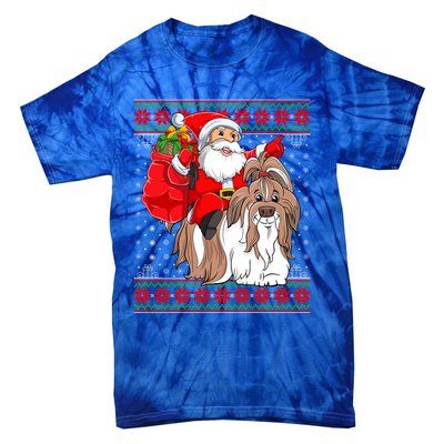 Shih Tzu Lover Xmas Ugly Santa Riding Shih Tzu Dog Christmas Gift Tie-Dye T-Shirt