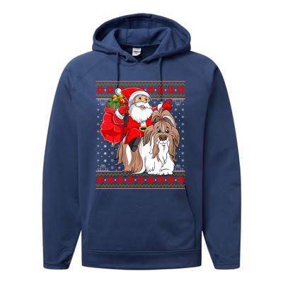 Shih Tzu Lover Xmas Ugly Santa Riding Shih Tzu Dog Christmas Gift Performance Fleece Hoodie