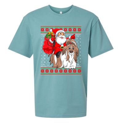 Shih Tzu Lover Xmas Ugly Santa Riding Shih Tzu Dog Christmas Gift Sueded Cloud Jersey T-Shirt