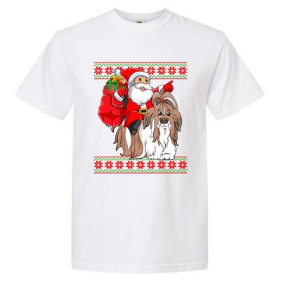 Shih Tzu Lover Xmas Ugly Santa Riding Shih Tzu Dog Christmas Gift Garment-Dyed Heavyweight T-Shirt