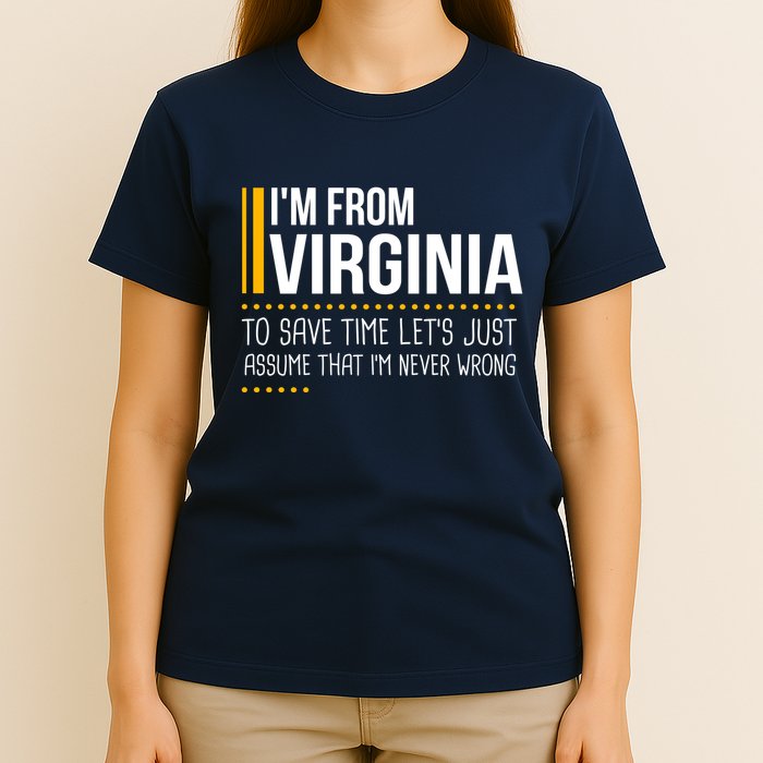 Save Time Lets Assume From Virginia Never Wrong Funny State T-Shirt