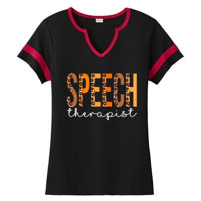 Speech Therapist Leopard Squad Cute Fall Autumn Thanksgiving Great Gift Ladies Halftime Notch Neck Tee