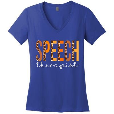 Speech Therapist Leopard Squad Cute Fall Autumn Thanksgiving Great Gift Women's V-Neck T-Shirt