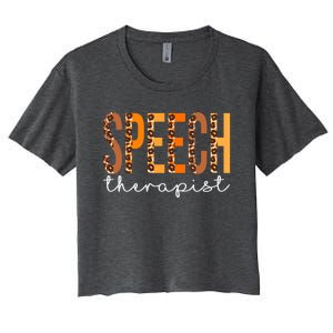 Speech Therapist Leopard Squad Cute Fall Autumn Thanksgiving Great Gift Women's Crop Top Tee