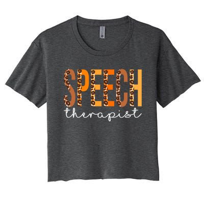 Speech Therapist Leopard Squad Cute Fall Autumn Thanksgiving Great Gift Women's Crop Top Tee