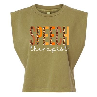 Speech Therapist Leopard Squad Cute Fall Autumn Thanksgiving Great Gift Garment-Dyed Women's Muscle Tee