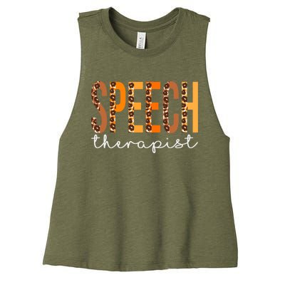 Speech Therapist Leopard Squad Cute Fall Autumn Thanksgiving Great Gift Women's Racerback Cropped Tank