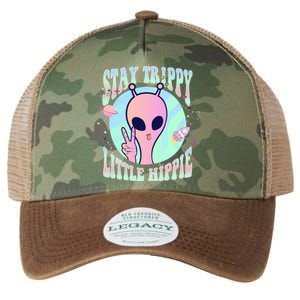 Stay Trippy Little Hippie Art Peace Sign Hand Ufo Pink Alien Gift Legacy Tie Dye Trucker Hat