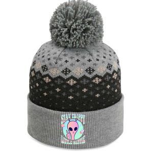 Stay Trippy Little Hippie Art Peace Sign Hand Ufo Pink Alien Gift The Baniff Cuffed Pom Beanie