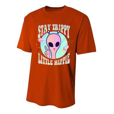 Stay Trippy Little Hippie Art Peace Sign Hand Ufo Pink Alien Gift Performance Sprint T-Shirt