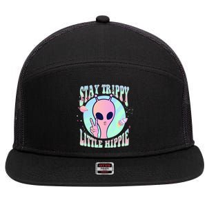 Stay Trippy Little Hippie Art Peace Sign Hand Ufo Pink Alien Gift 7 Panel Mesh Trucker Snapback Hat