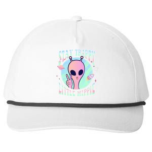 Stay Trippy Little Hippie Art Peace Sign Hand Ufo Pink Alien Gift Snapback Five-Panel Rope Hat