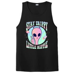 Stay Trippy Little Hippie Art Peace Sign Hand Ufo Pink Alien Gift PosiCharge Competitor Tank