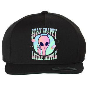 Stay Trippy Little Hippie Art Peace Sign Hand Ufo Pink Alien Gift Wool Snapback Cap