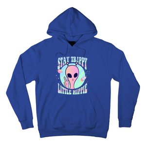 Stay Trippy Little Hippie Art Peace Sign Hand Ufo Pink Alien Gift Hoodie