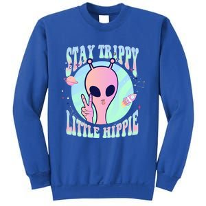 Stay Trippy Little Hippie Art Peace Sign Hand Ufo Pink Alien Gift Sweatshirt