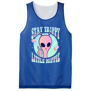 Stay Trippy Little Hippie Art Peace Sign Hand Ufo Pink Alien Gift Mesh Reversible Basketball Jersey Tank