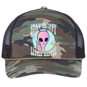 Stay Trippy Little Hippie Art Peace Sign Hand Ufo Pink Alien Gift Retro Rope Trucker Hat Cap