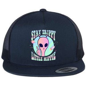 Stay Trippy Little Hippie Art Peace Sign Hand Ufo Pink Alien Gift Flat Bill Trucker Hat