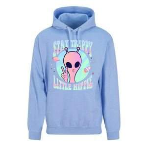 Stay Trippy Little Hippie Art Peace Sign Hand Ufo Pink Alien Gift Unisex Surf Hoodie