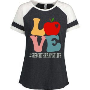 Speech Therapist Love Apple Groovy Retro Cute Back To School Gift Enza Ladies Jersey Colorblock Tee