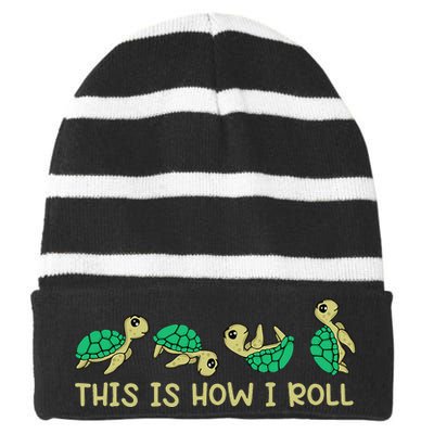 Sea Turtle Lover This Is How I Roll Turtle Striped Beanie with Solid Band