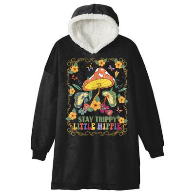 Stay Trippy Little Hippie Retro Mushrooms Vintage 70s Vibes Hooded Wearable Blanket
