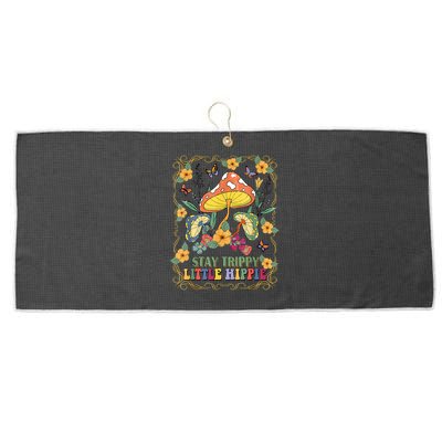 Stay Trippy Little Hippie Retro Mushrooms Vintage 70s Vibes Large Microfiber Waffle Golf Towel