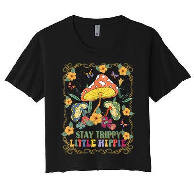 Stay Trippy Little Hippie Retro Mushrooms Vintage 70s Vibes Crop Top