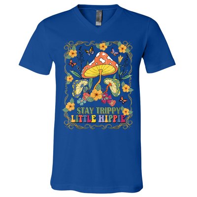 Stay Trippy Little Hippie Retro Mushrooms Vintage 70s Vibes V-Neck T-Shirt