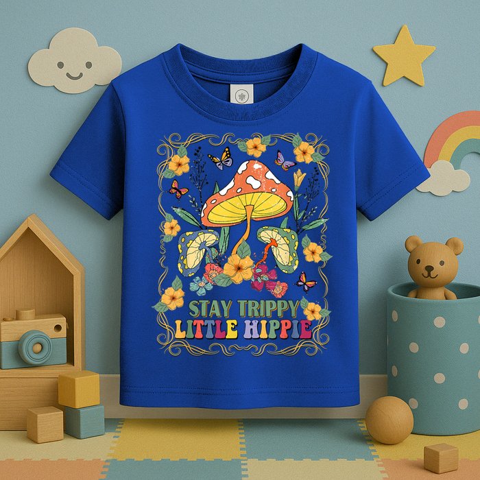 Stay Trippy Little Hippie Retro Mushrooms Vintage 70s Vibes Toddler T-Shirt