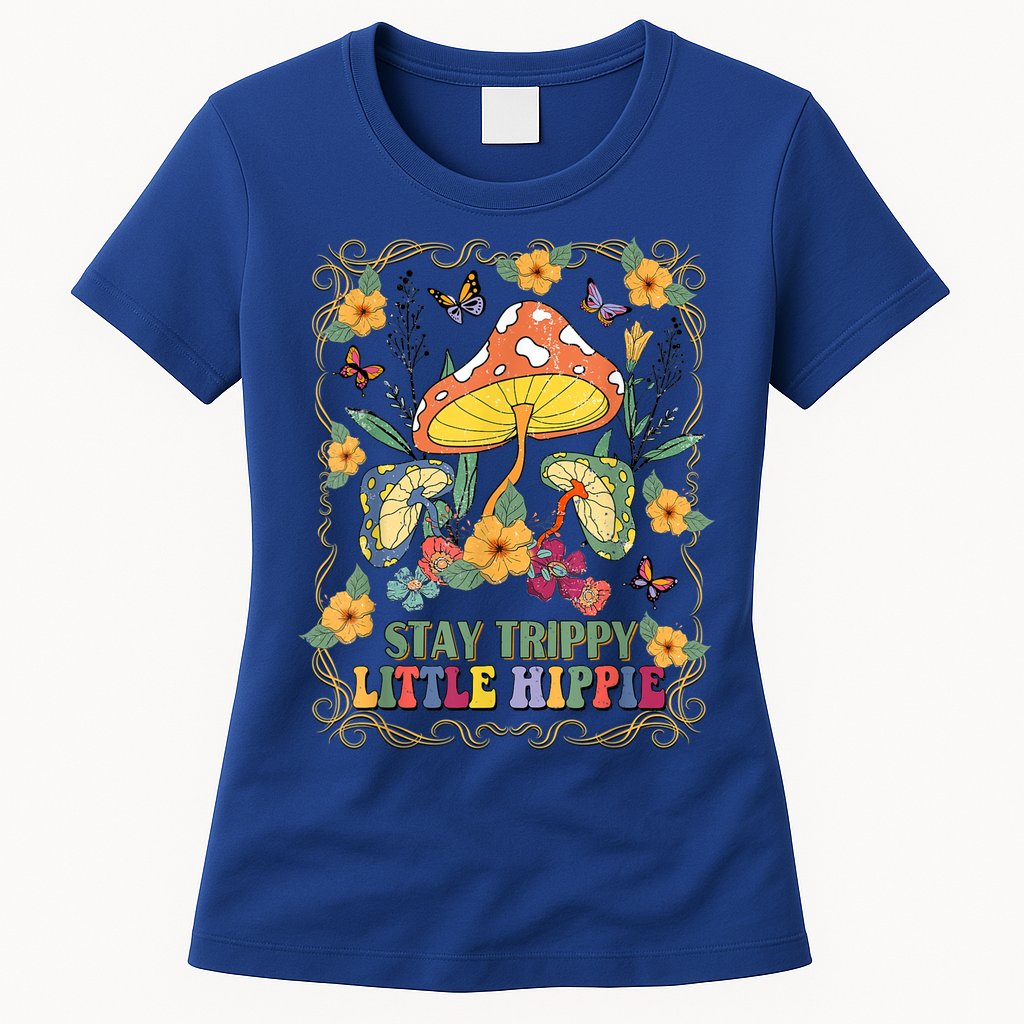 Stay Trippy Little Hippie Retro Mushrooms Vintage 70s Vibes Womens T-Shirt