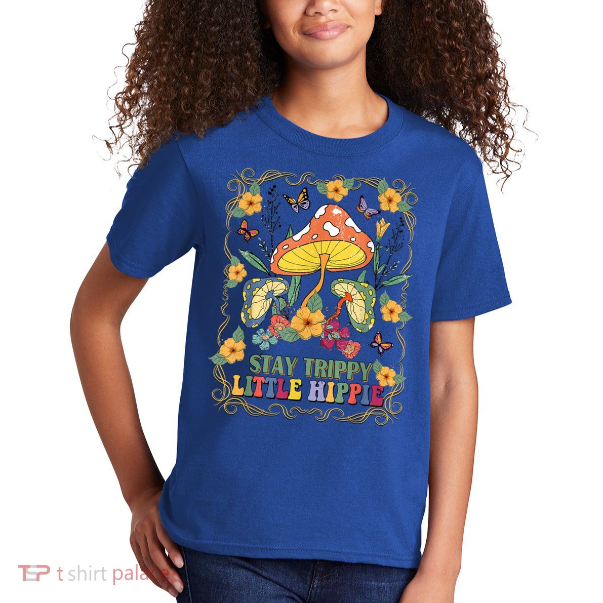 Stay Trippy Little Hippie Retro Mushrooms Vintage 70s Vibes Kids T-Shirt