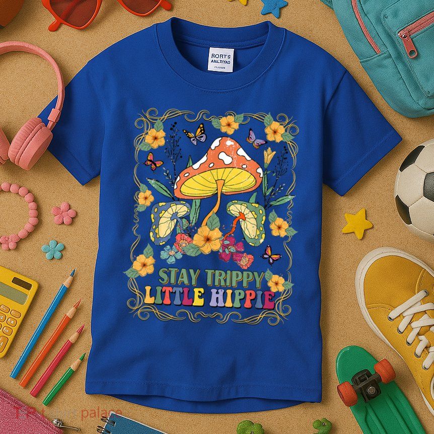 Stay Trippy Little Hippie Retro Mushrooms Vintage 70s Vibes Kids T-Shirt