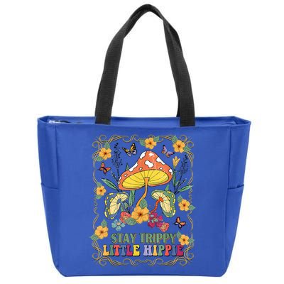 Stay Trippy Little Hippie Retro Mushrooms Vintage 70s Vibes Zip Tote Bag