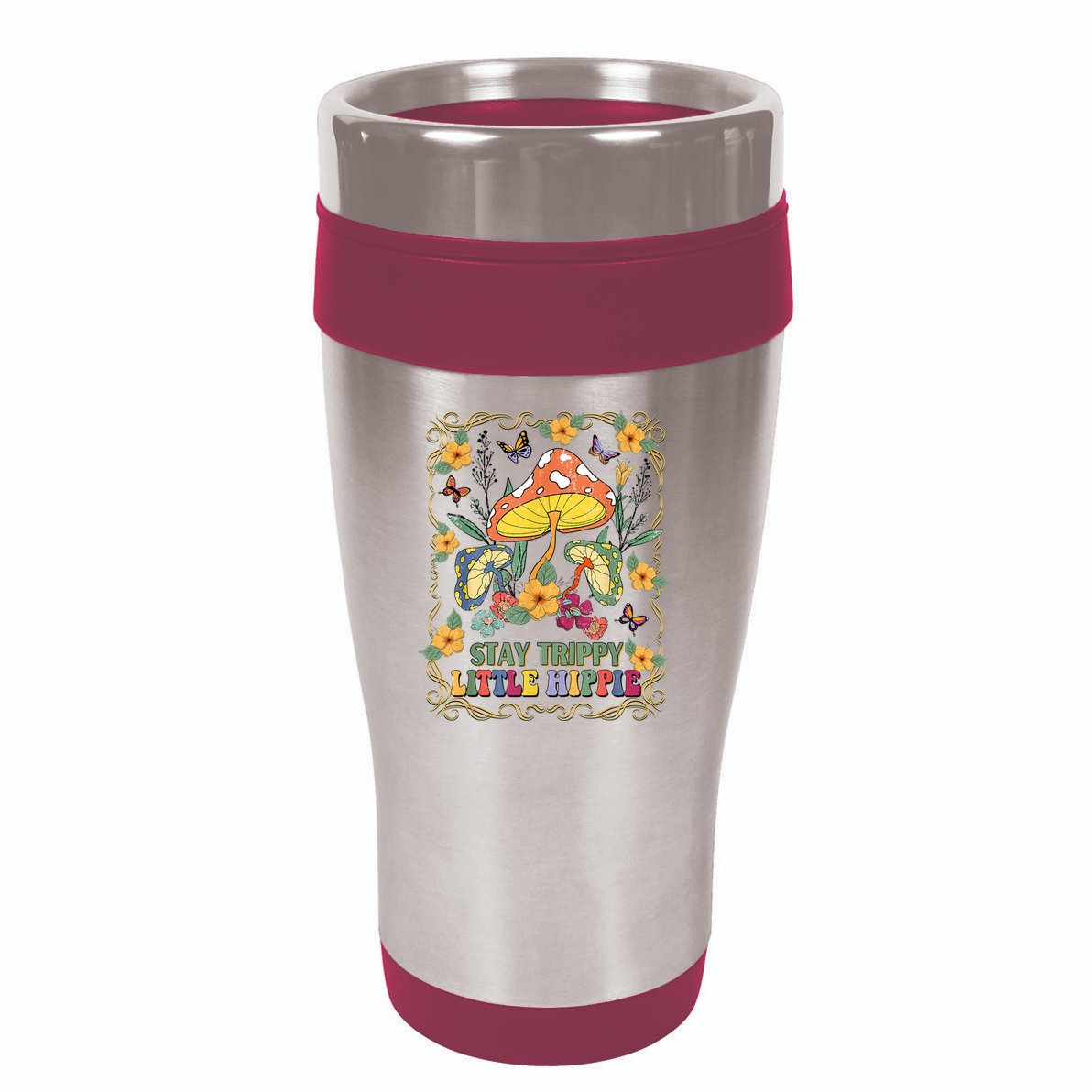 Stay Trippy Little Hippie Retro Mushrooms Vintage 70s Vibes 16oz Travel Tumbler