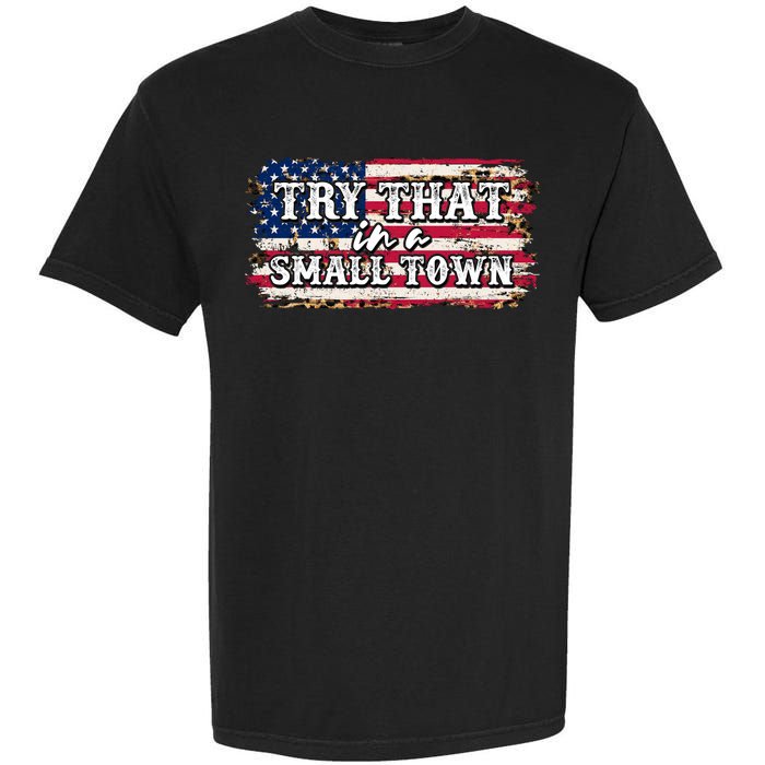 Small Town Leopard Print American USA Flag Garment-Dyed Heavyweight T-Shirt