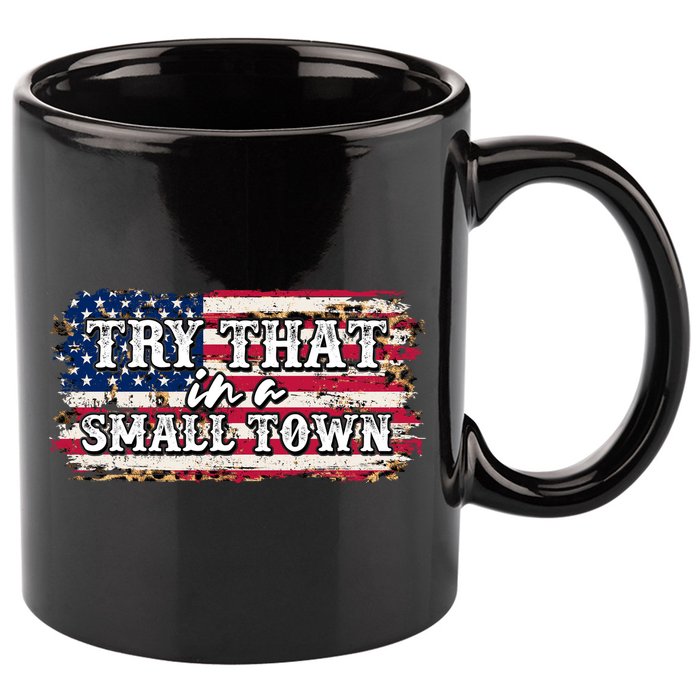 Small Town Leopard Print American USA Flag 11oz C Handle Ceramic Mug