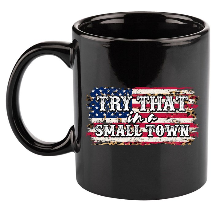 Small Town Leopard Print American USA Flag 11oz C Handle Ceramic Mug