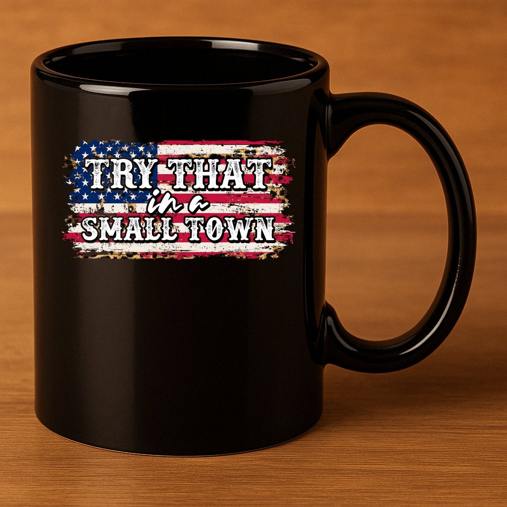 Small Town Leopard Print American USA Flag 11oz C Handle Ceramic Mug