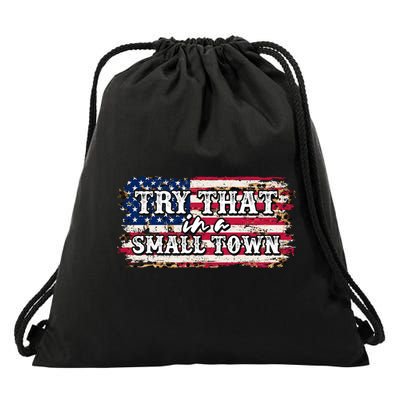 Small Town Leopard Print American USA Flag Drawstring Bag