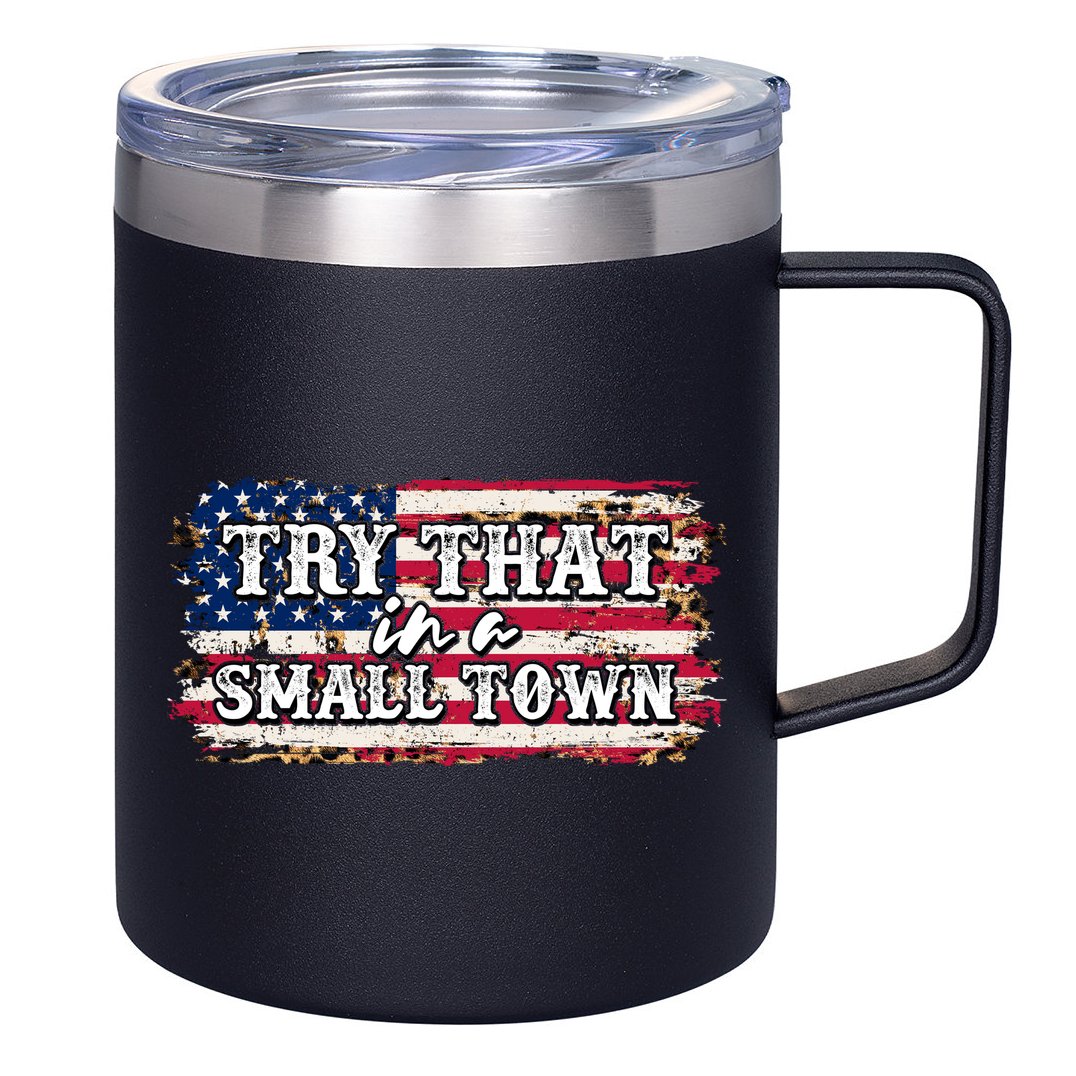 Small Town Leopard Print American USA Flag 12oz Stainless Steel Coffee Mug