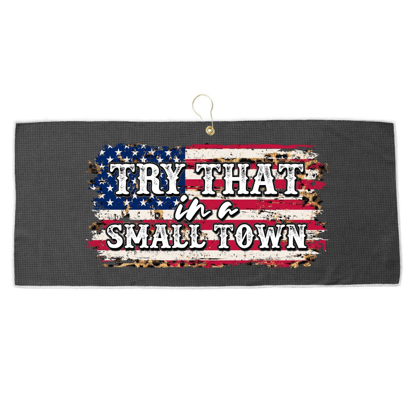 Small Town Leopard Print American USA Flag Large Microfiber Waffle Golf Towel