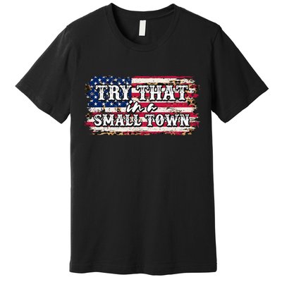 Small Town Leopard Print American USA Flag Premium T-Shirt
