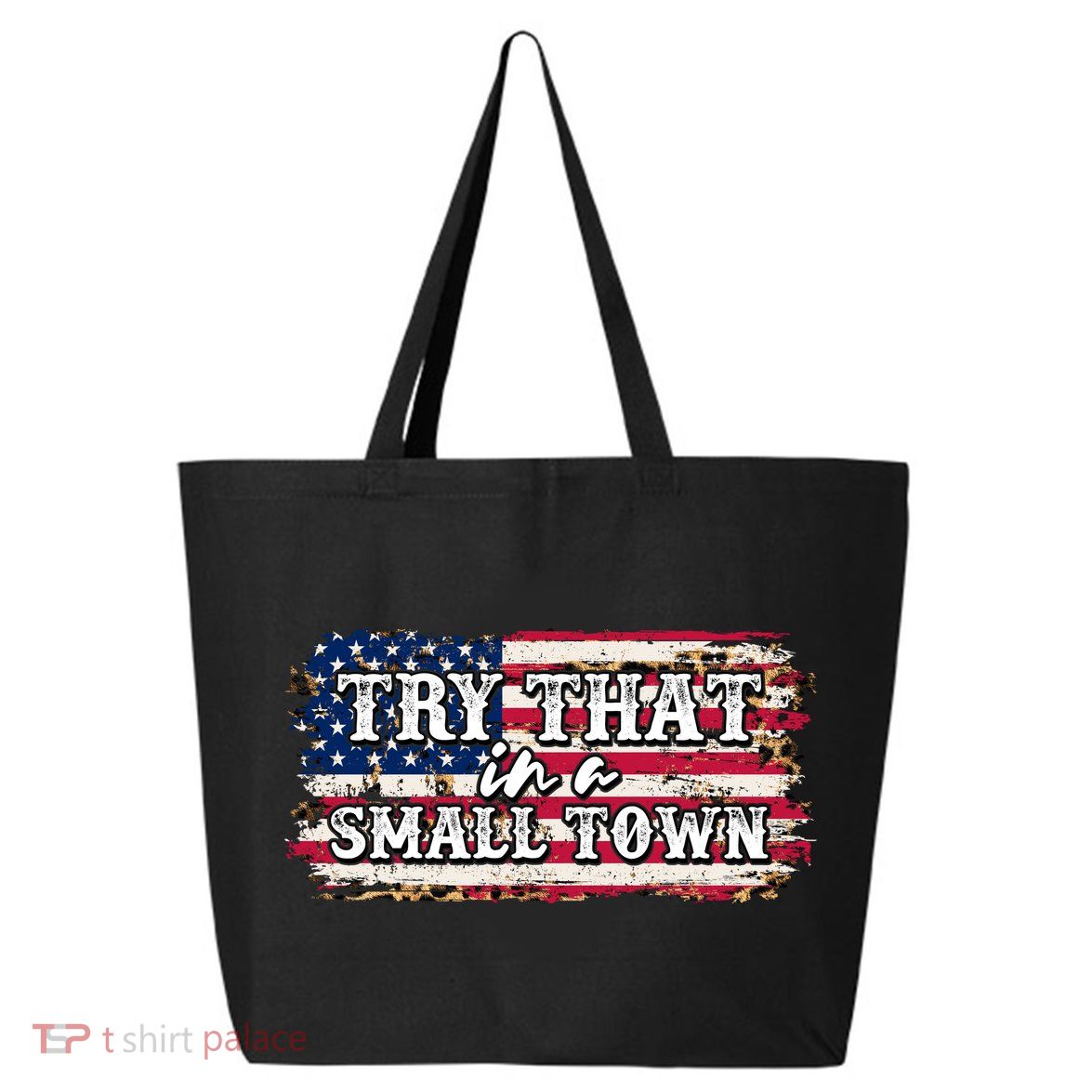 Small Town Leopard Print American USA Flag 25L Jumbo Tote
