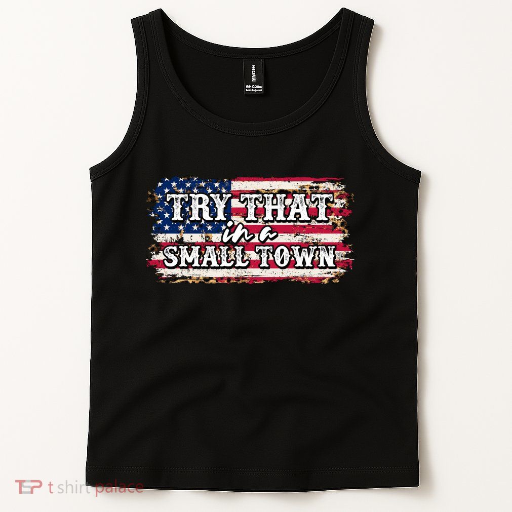 Small Town Leopard Print American USA Flag Tank Top